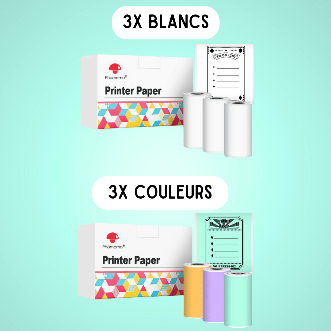 Pack Papier 6 Rouleaux (3x Blancs + 3x Colorés)