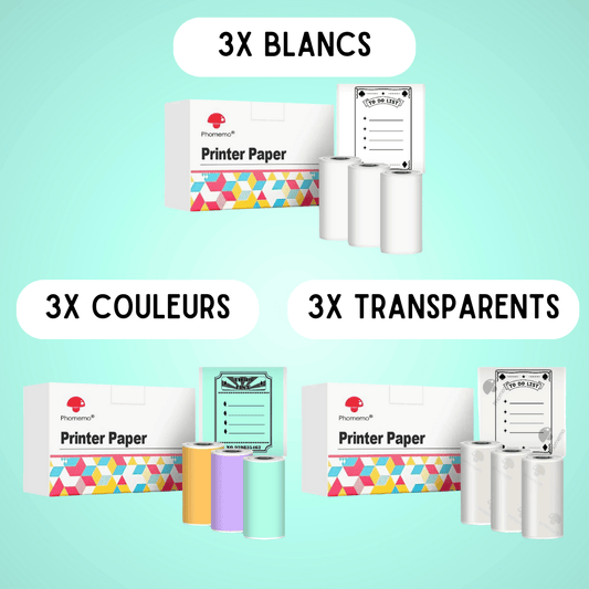 Pack Papier 9 Rouleaux (3x Blancs + 3x Colorés + 3x Transparents)